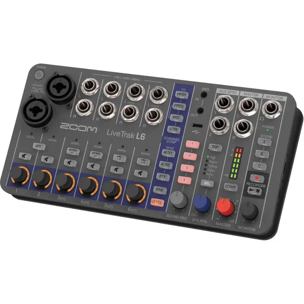 Zoom LiveTrak L-6 Mezclador Digital Portátil de 6 Canales y Grabadora Multipista L6